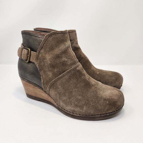 Dansko Women Shirley Wedge Ankle Boot Bootie Size 40 US 9.5 Brown Taupe Suede - Picture 1 of 9